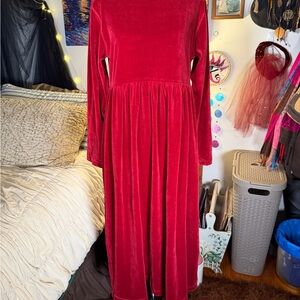 Erika & Co. Rich Red Burgundy Velvet Babydoll Empire Waist Maxi Dress